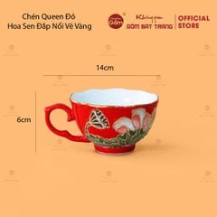 Bộ Ấm Chén Queen Đỏ Hoa Sen Đắp Nổi Vẽ Vàng