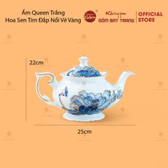Bộ Ấm Chén Queen Trắng Hoa Sen Tím Đắp Nổi Vẽ Vàng