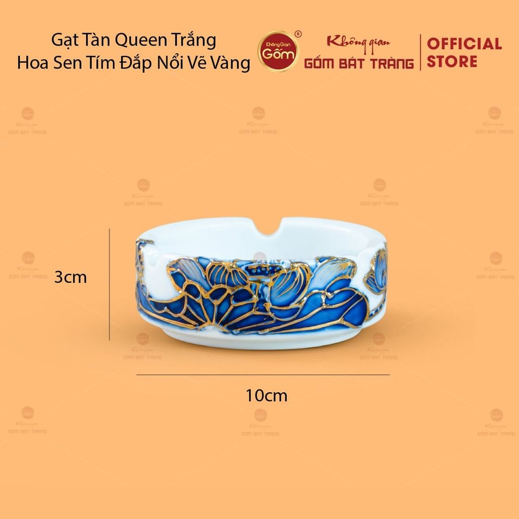 Bộ Ấm Chén Queen Trắng Hoa Sen Tím Đắp Nổi Vẽ Vàng