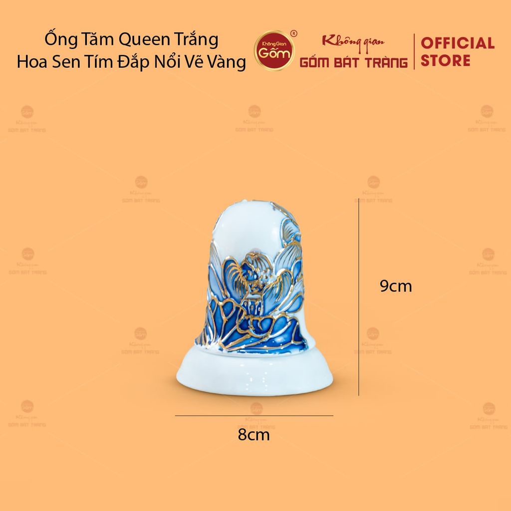 Bộ Ấm Chén Queen Trắng Hoa Sen Tím Đắp Nổi Vẽ Vàng
