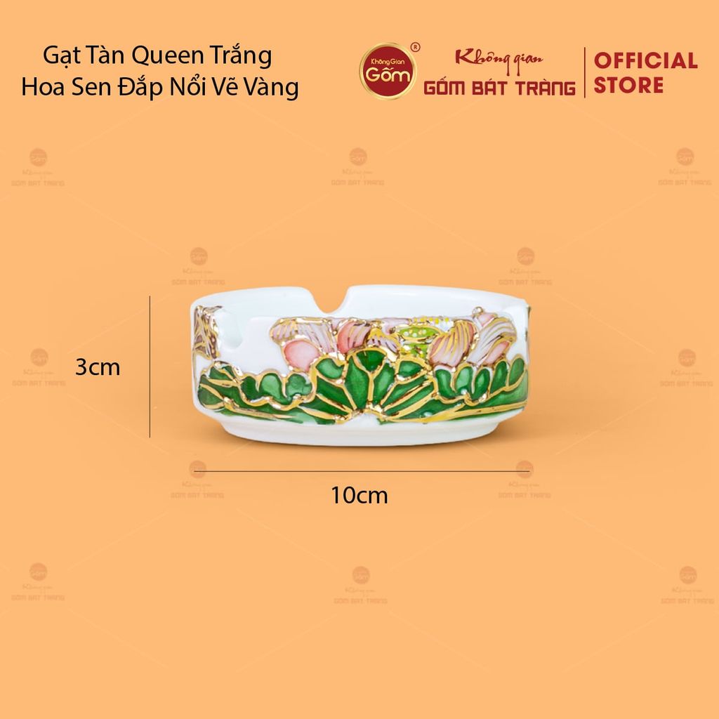 Bộ Ấm Chén Queen Trắng Hoa Sen Xanh Đắp Nổi Vẽ Vàng