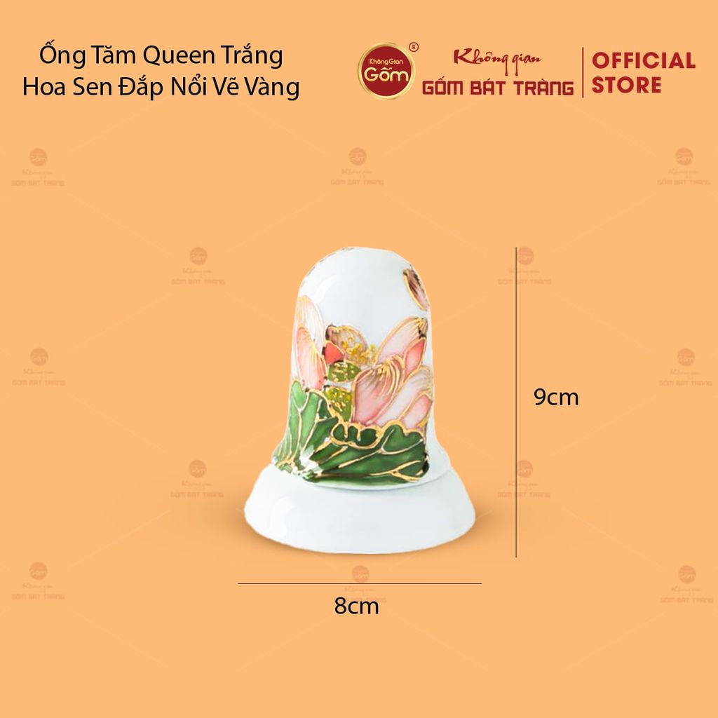 Bộ Ấm Chén Queen Trắng Hoa Sen Xanh Đắp Nổi Vẽ Vàng