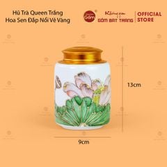 Bộ Ấm Chén Queen Trắng Hoa Sen Xanh Đắp Nổi Vẽ Vàng