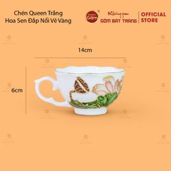 Bộ Ấm Chén Queen Trắng Hoa Sen Xanh Đắp Nổi Vẽ Vàng