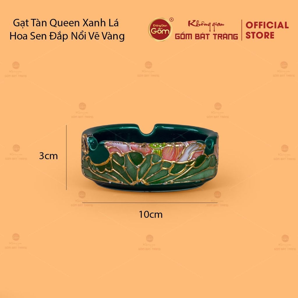 Bộ Ấm Chén Queen Xanh Lá Hoa Sen Đắp Nổi Vẽ Vàng