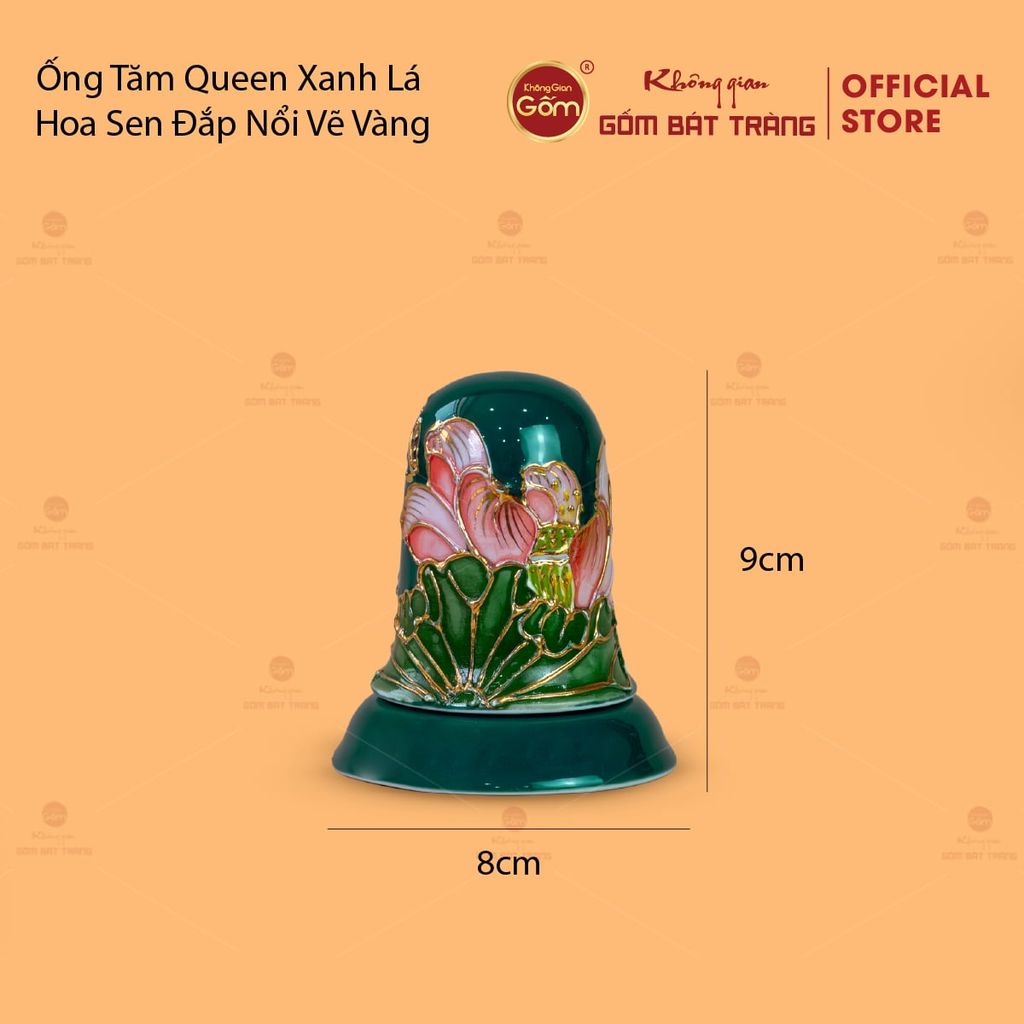 Bộ Ấm Chén Queen Xanh Lá Hoa Sen Đắp Nổi Vẽ Vàng