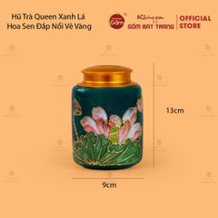 Bộ Ấm Chén Queen Xanh Lá Hoa Sen Đắp Nổi Vẽ Vàng