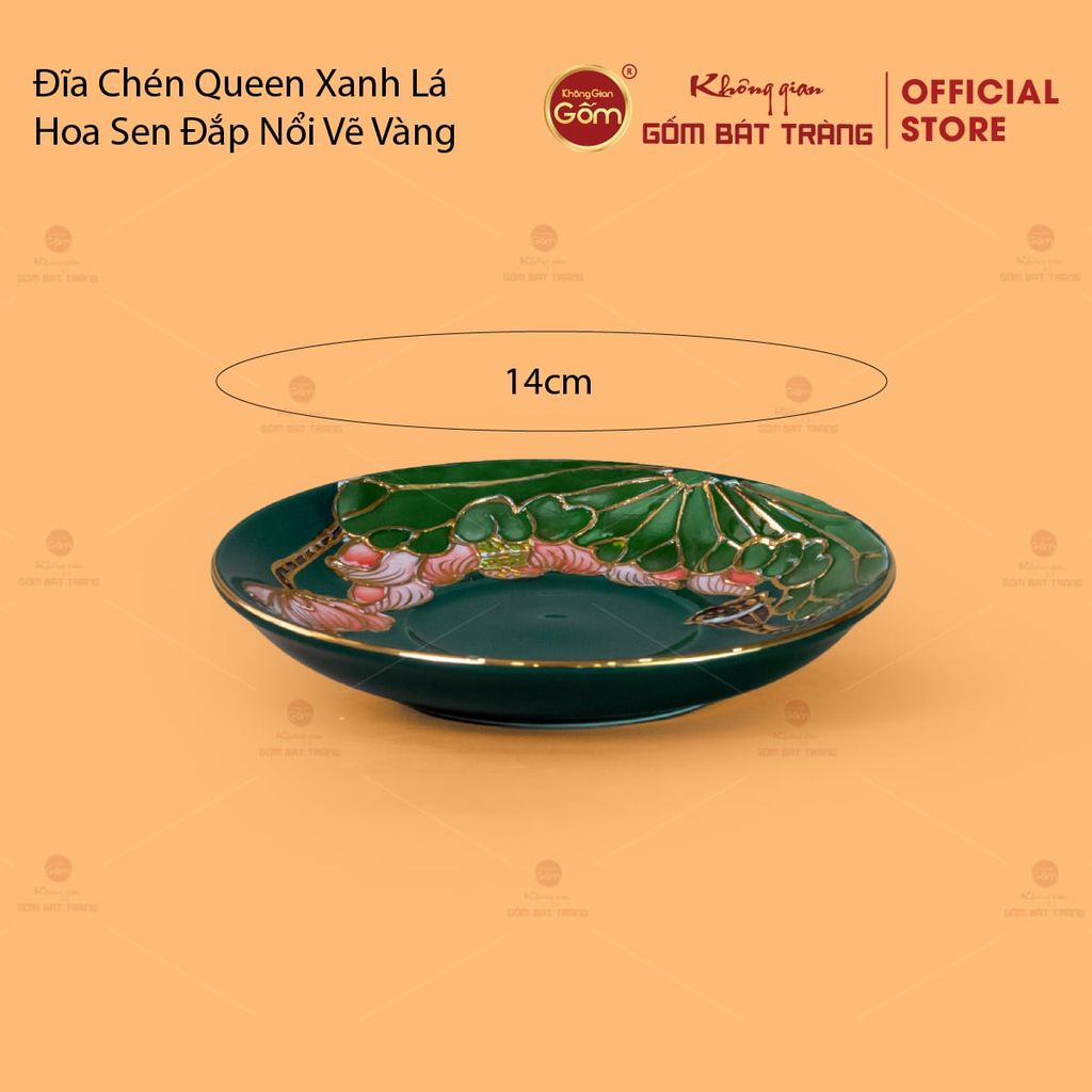Bộ Ấm Chén Queen Xanh Lá Hoa Sen Đắp Nổi Vẽ Vàng