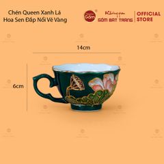 Bộ Ấm Chén Queen Xanh Lá Hoa Sen Đắp Nổi Vẽ Vàng