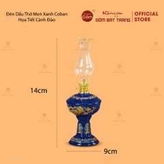 Đèn Dầu Thờ Men Xanh Coban Hoạ Tiết Hoa Đào