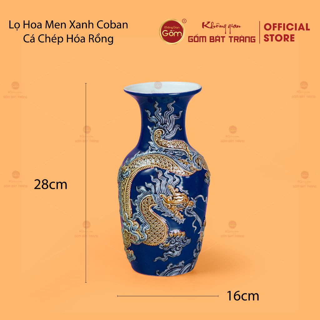 Lọ Hoa Men Xanh Coban Cá Chép Hoá Rồng