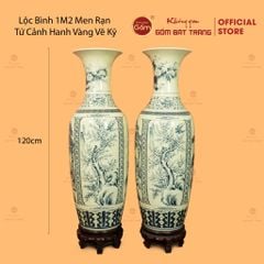 Lộc Bình 1M2 Men Rạn Tứ Cảnh Hanh Vàng Vẽ Kỹ