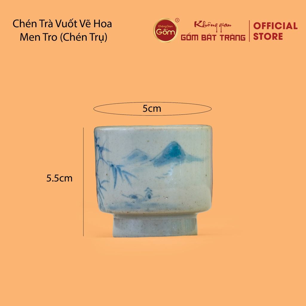 Chén Trà Vuốt Vẽ Hoa Men Tro