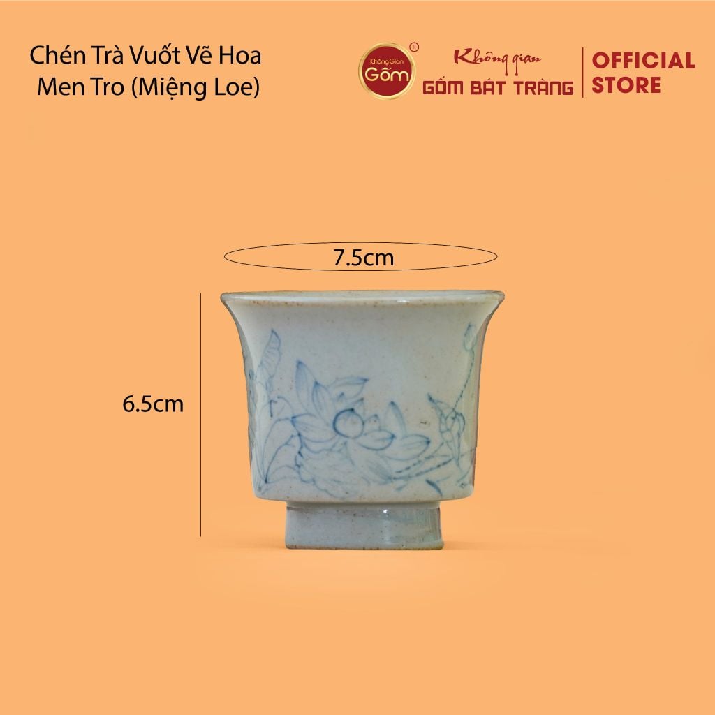 Chén Trà Vuốt Vẽ Hoa Men Tro