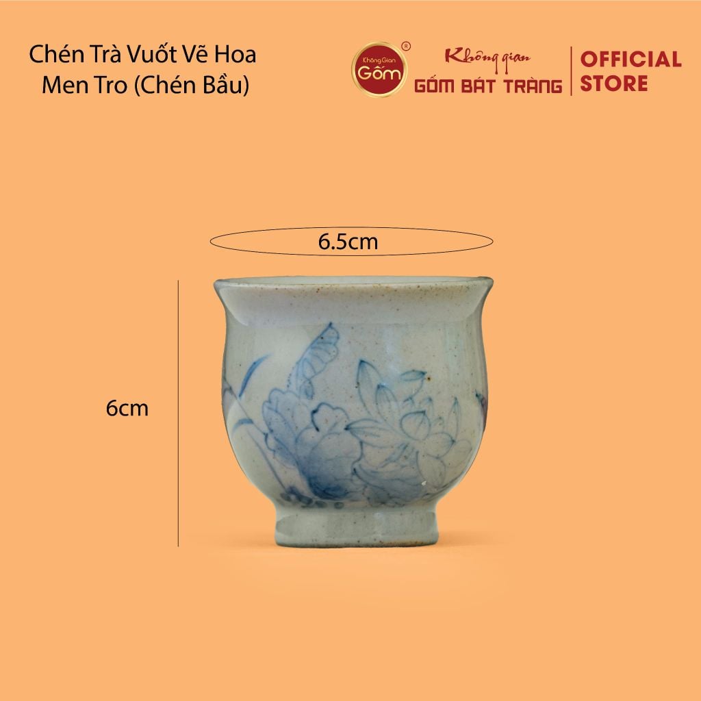 Chén Trà Vuốt Vẽ Hoa Men Tro