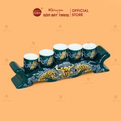 Kỷ Ngai 5 Chén Thờ Men Lục Họa Tiết Cuốn Thư