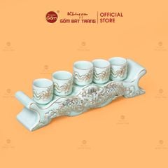 Kỷ Ngai 5 Chén Thờ Men Ngọc Hoàng Tộc Vẽ Vàng Cuốn Thư