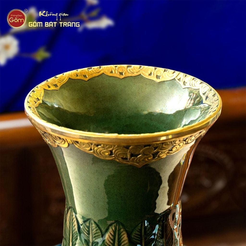 Lọ Củ Tỏi To Hoa Phù Dung Bọc Đồng
