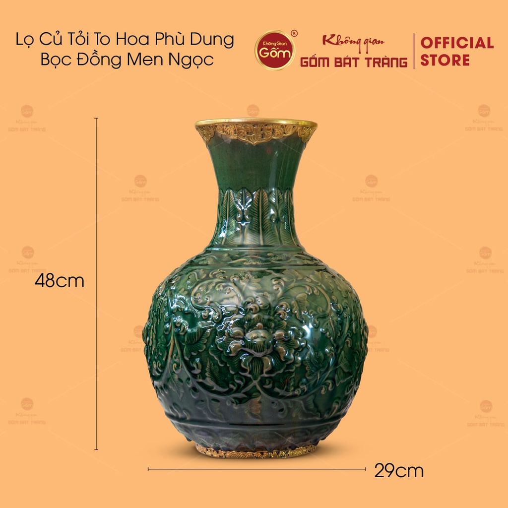 Lọ Củ Tỏi To Hoa Phù Dung Bọc Đồng