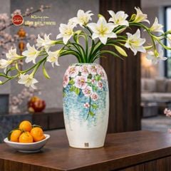 Lọ Hoa Anh Thảo Cổ Hoa Đắp Nổi Vẽ Vàng