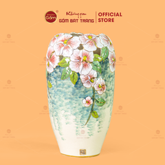 Lọ Hoa Anh Thảo Cổ Hoa Đắp Nổi Vẽ Vàng