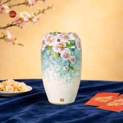 Lọ Hoa Anh Thảo Cổ Hoa Đắp Nổi Vẽ Vàng