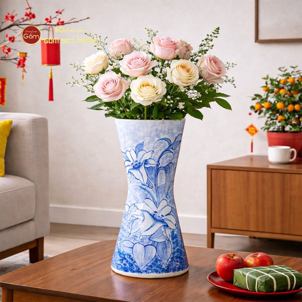 Lọ Hoa Dáng Bó Mạ Vẽ Hoa