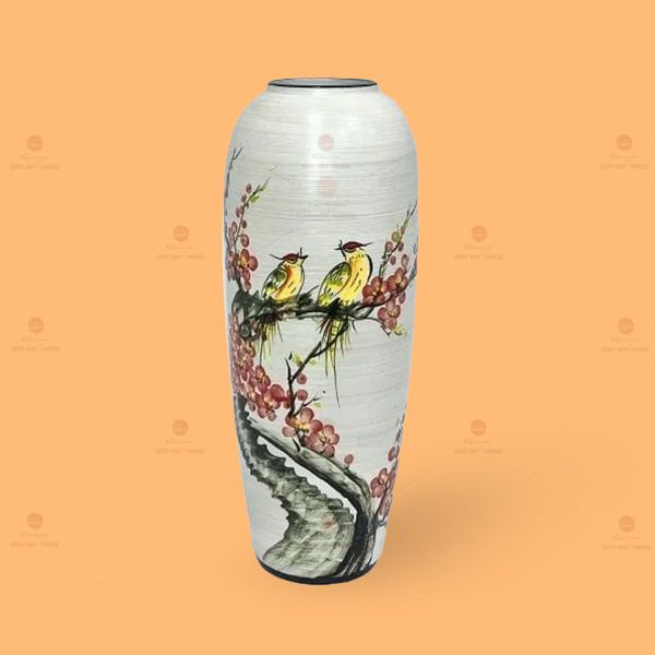 Lọ hoa dáng bom họa tiết hoa đào