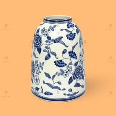 Lọ hoa dáng chuông men lam vẽ dây hoa