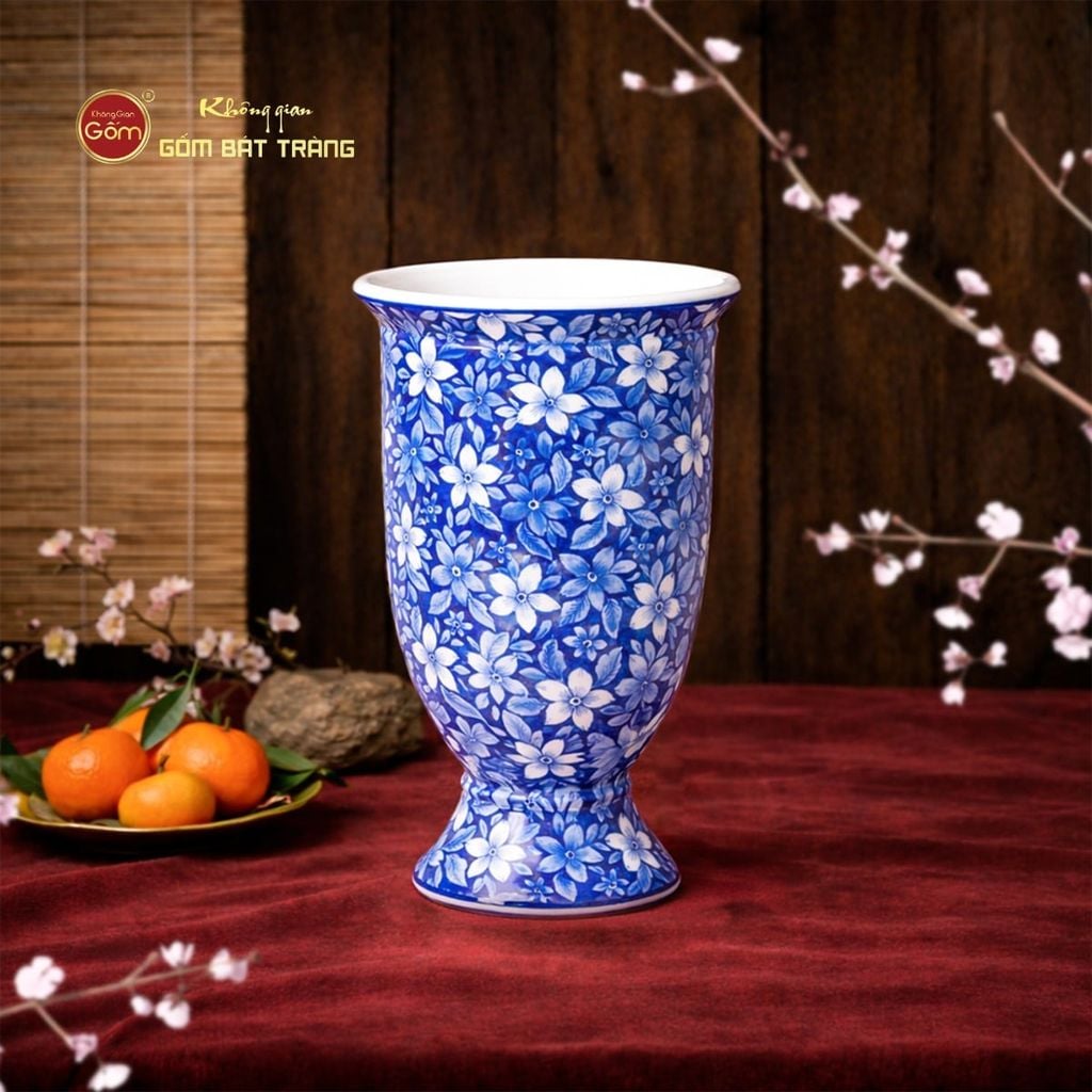 Lọ Hoa Dáng Ly Miệng Rộng Họa Tiết Ngàn Hoa