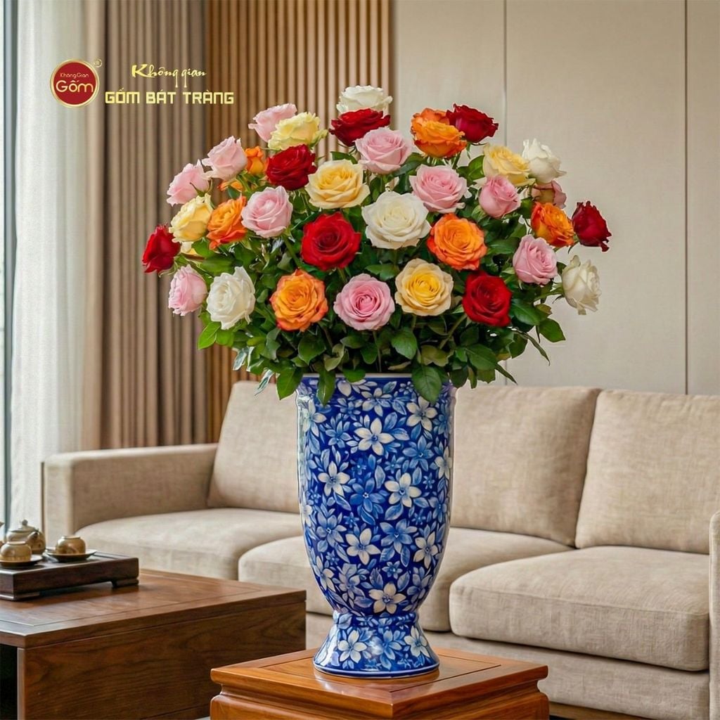 Lọ Hoa Dáng Ly Miệng Rộng Họa Tiết Ngàn Hoa