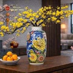 Lọ Hoa Dáng Ống Hoa Sen Chép Vẽ Vàng