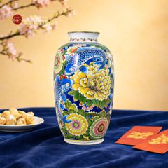 Lọ Hoa Dáng Ống Hoa Sen Chép Vẽ Vàng