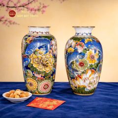 Lọ Hoa Dáng Ống Hoa Sen Chép Vẽ Vàng