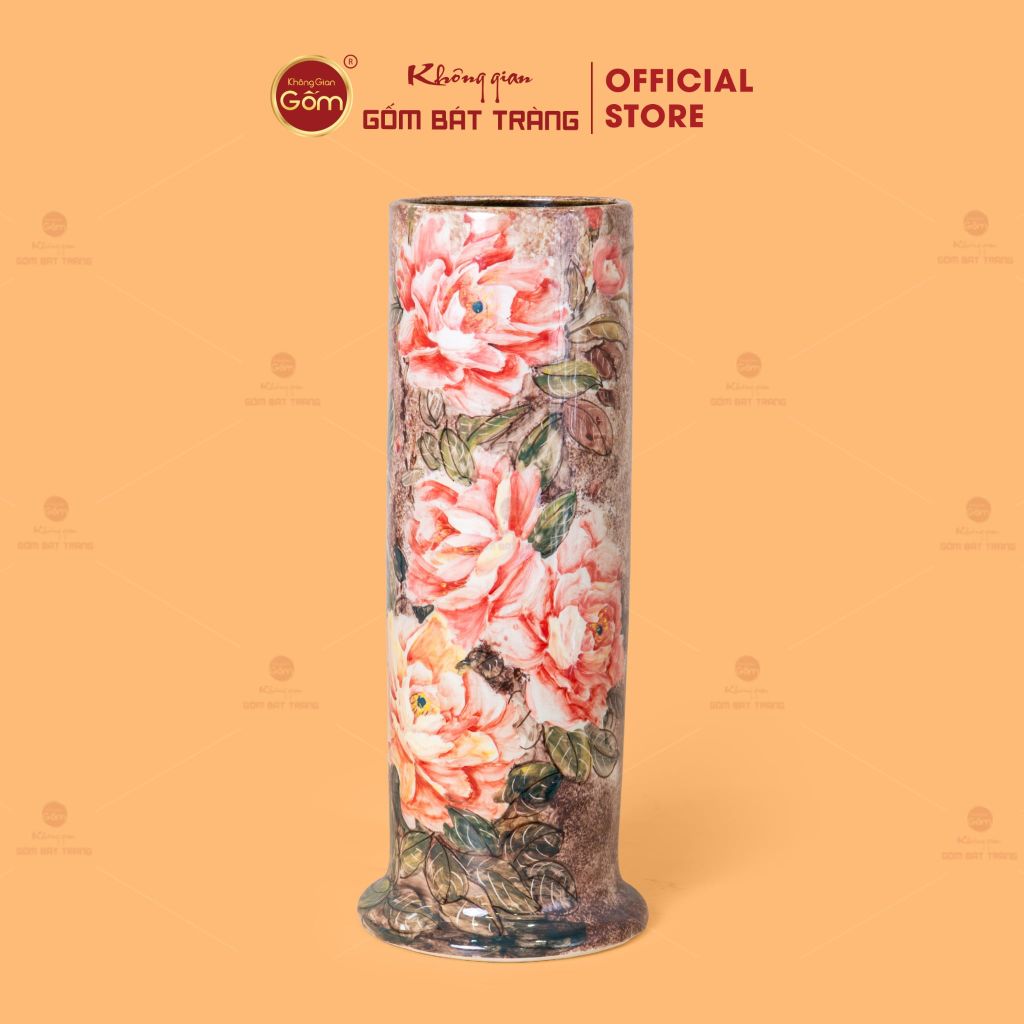 Lọ Hoa Dáng Ống Vẽ Hoa