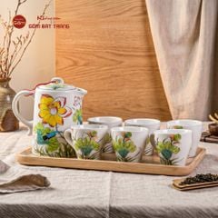 Bộ Bình Nước Dáng Ống Vẽ Hoa Sen