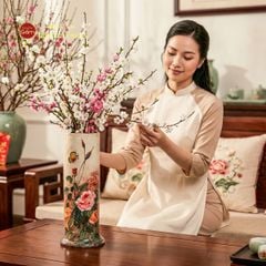 Lọ Hoa Dáng Ống Vẽ Hoa