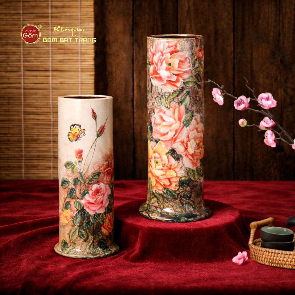 Lọ Hoa Dáng Ống Vẽ Hoa