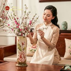 Lọ Hoa Dáng Ống Vẽ Hoa