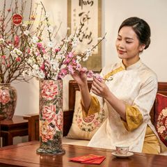 Lọ Hoa Dáng Ống Vẽ Hoa