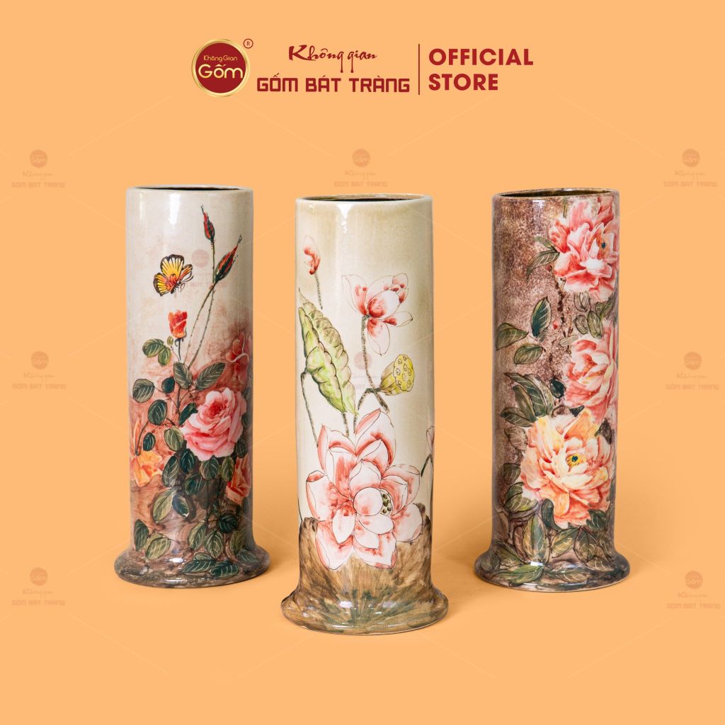 Lọ Hoa Dáng Ống Vẽ Hoa