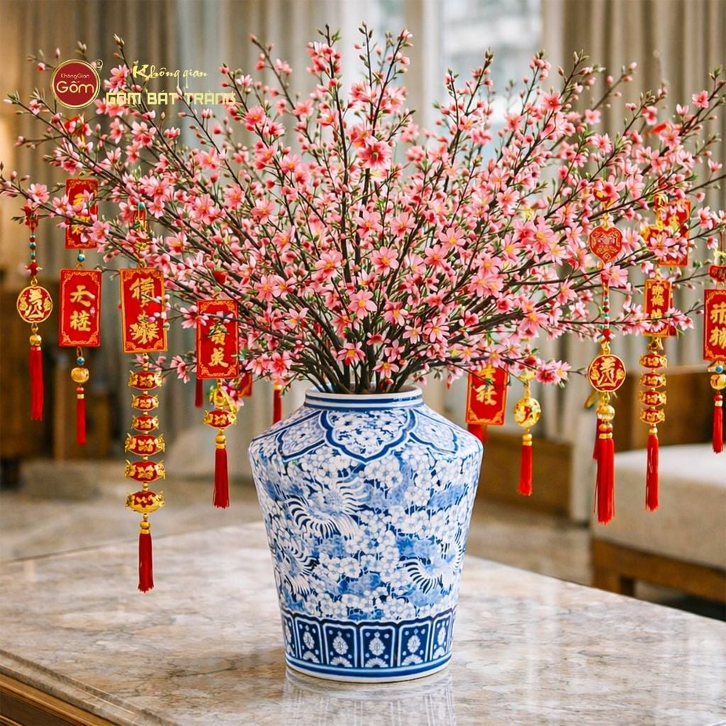 Lọ Hoa Dáng Thạp Song Phụng Ngàn Hoa