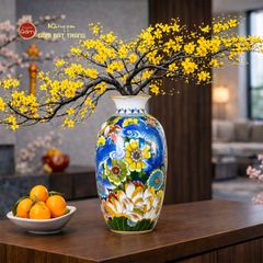 Lọ Hoa Dáng Vò Dưa Hấu Hoa Sen Chép Vẽ Vàng