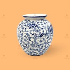 Lọ hoa gốm dáng vò men lam vẽ hoa