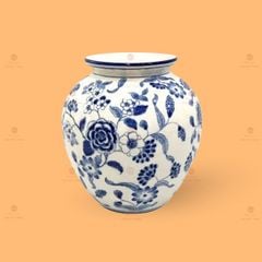 Lọ hoa gốm dáng vò men lam vẽ hoa