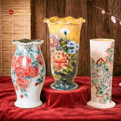 Lọ Hoa Vuốt Dáng Ống Vẽ Hoa