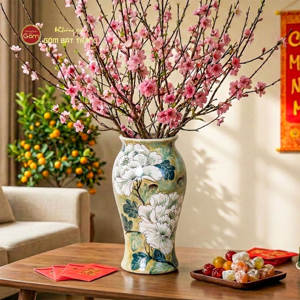 Lọ Hoa Khuôn Dáng Bầu Vẽ Hoa