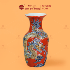 Lọ Hoa Men Đỏ Họa Tiết Cá Chép Hóa Rồng