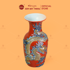 Lọ Hoa Men Đỏ Họa Tiết Cá Chép Hóa Rồng
