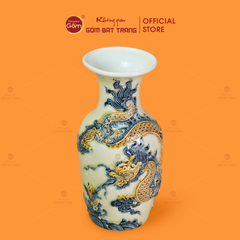 Lọ Hoa Men Hoàng Thổ Họa Tiết Cá Chép Hóa Rồng